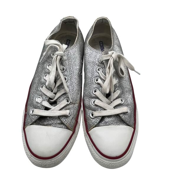 Converse All Stars Silver Glitter Low Top Sneakers Shoes Mens 6 Womens 8 Skater - Picture 1 of 6